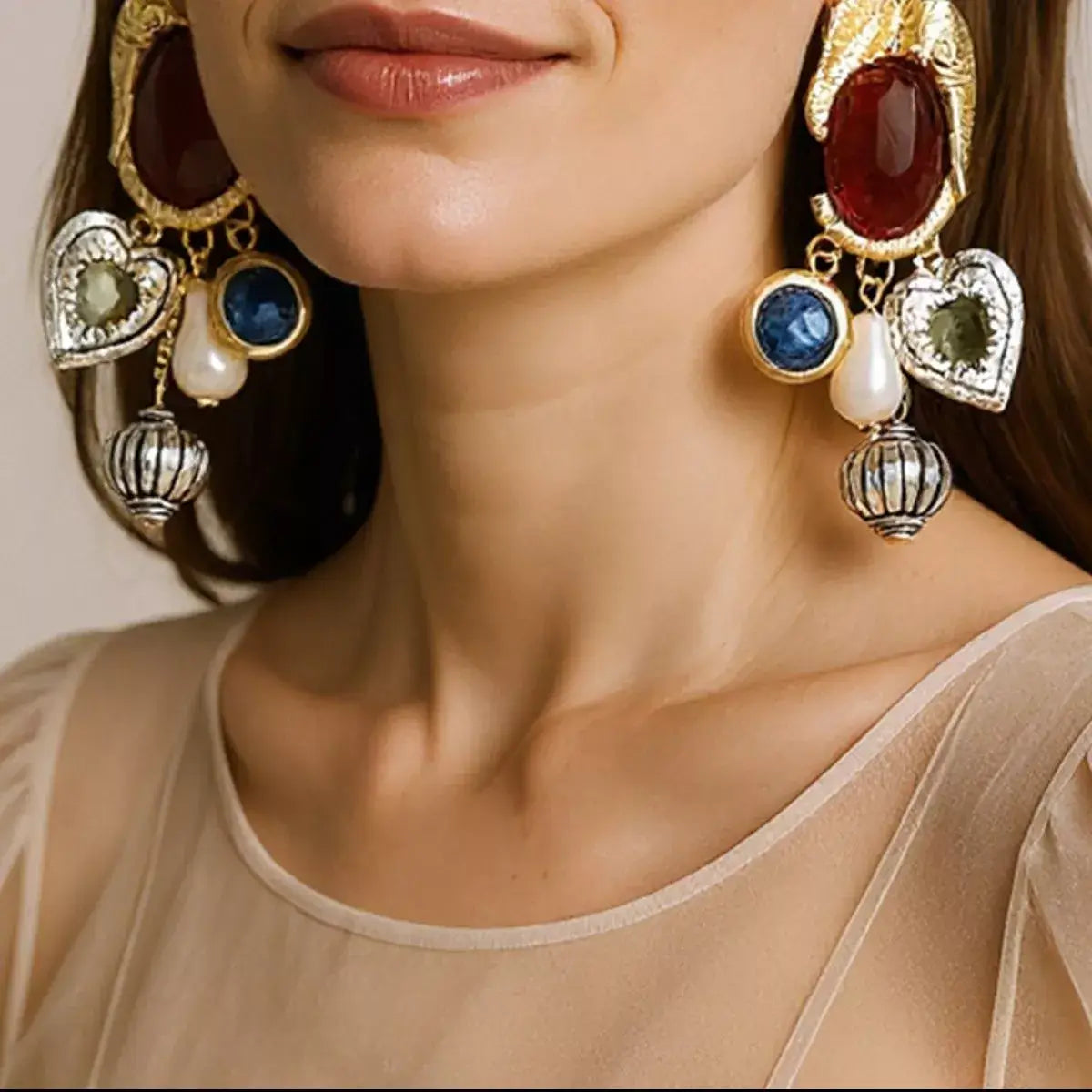 Zinc Alloy Heart Dangle Earrings - Elegant & Stylish