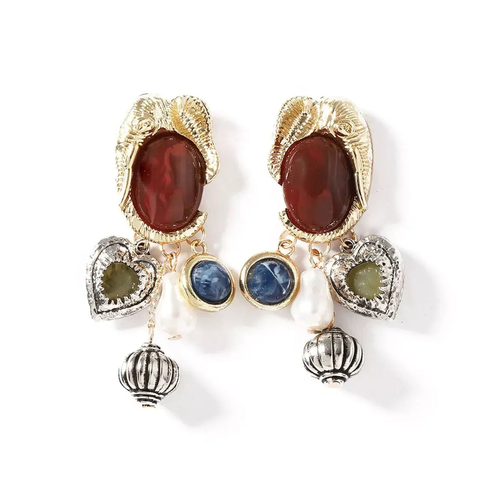 Zinc Alloy Heart Dangle Earrings - Elegant & Stylish