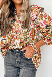 Abstract Print 3/4 Sleeve Ruffle Blouse