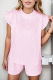 Bow Jacquard Ruffle Cap Sleeve Top and Shorts Set