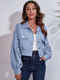 Button Down Collared Neck Cropped Jacket