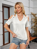 Textured V-Neck Cold Shoulder Top