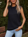 Lace Detail Ruched Round Neck Tank