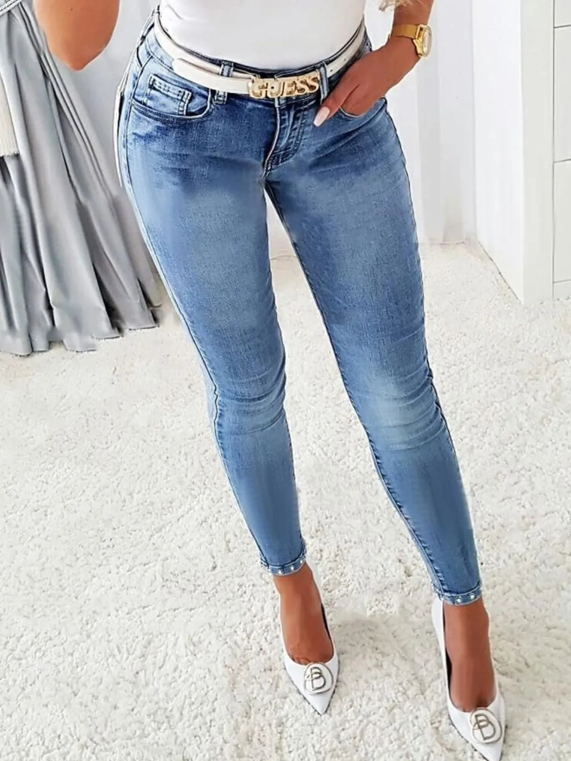 Rhinestone Butterfly Jeans with Pockets