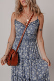 Floral Spaghetti Strap Frilled V Neck Tiered Midi Dress