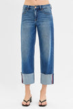RISEN Full Size Tummy Control Mid Rise Crop Wide Cuffed Jeans Plus Size
