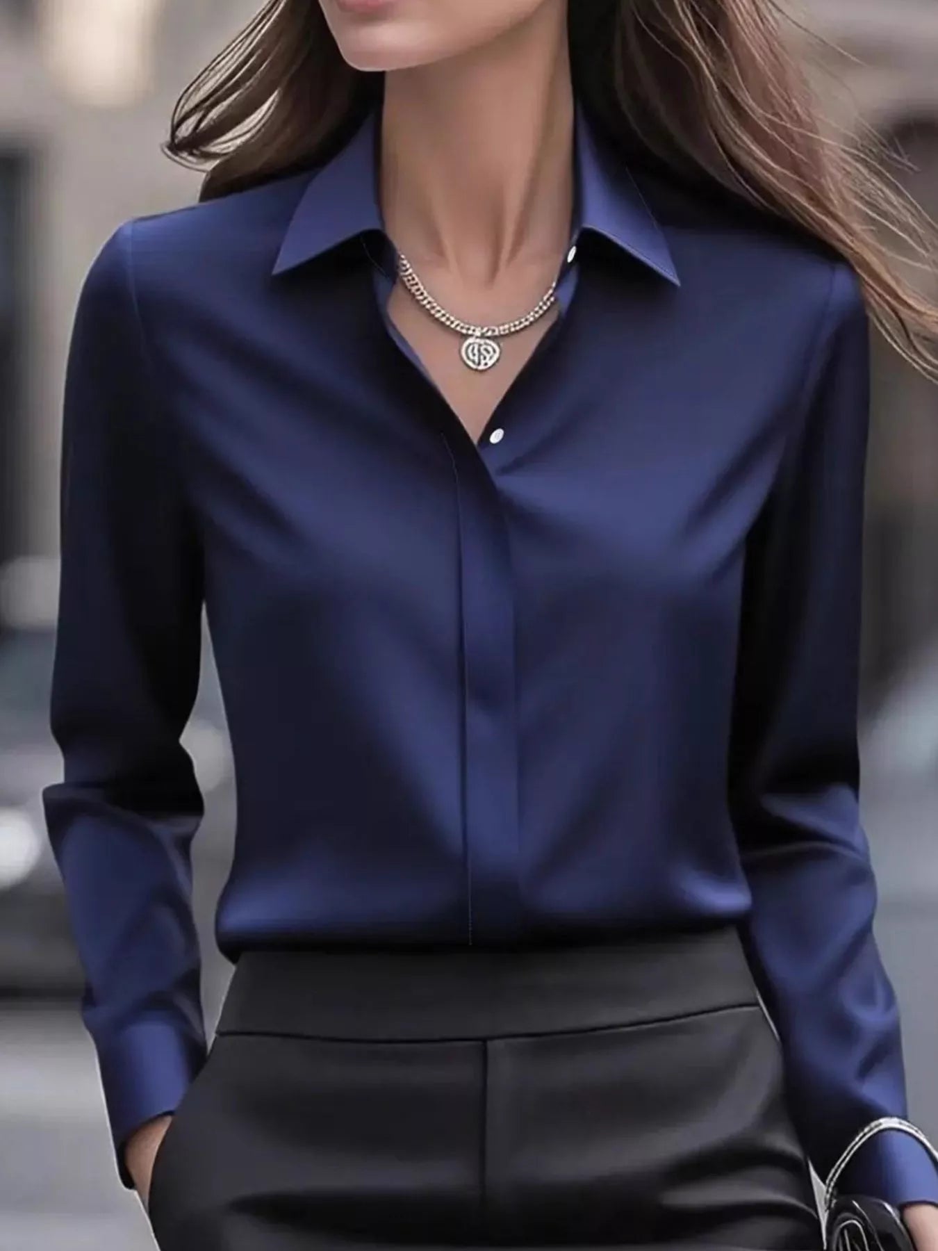 Button Down Collared Neck Long Sleeve Shirt