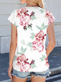 Printed Round Neck Cap Sleeve Top