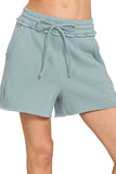 Zenana Fleece Raw Hem Shorts With Draw String