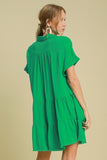 Umgee Full Size Raw Hem Folded Sleeve Tiered Dress Plus Size
