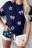 Sequin Star Round Neck Short Sleeve T-Shirt