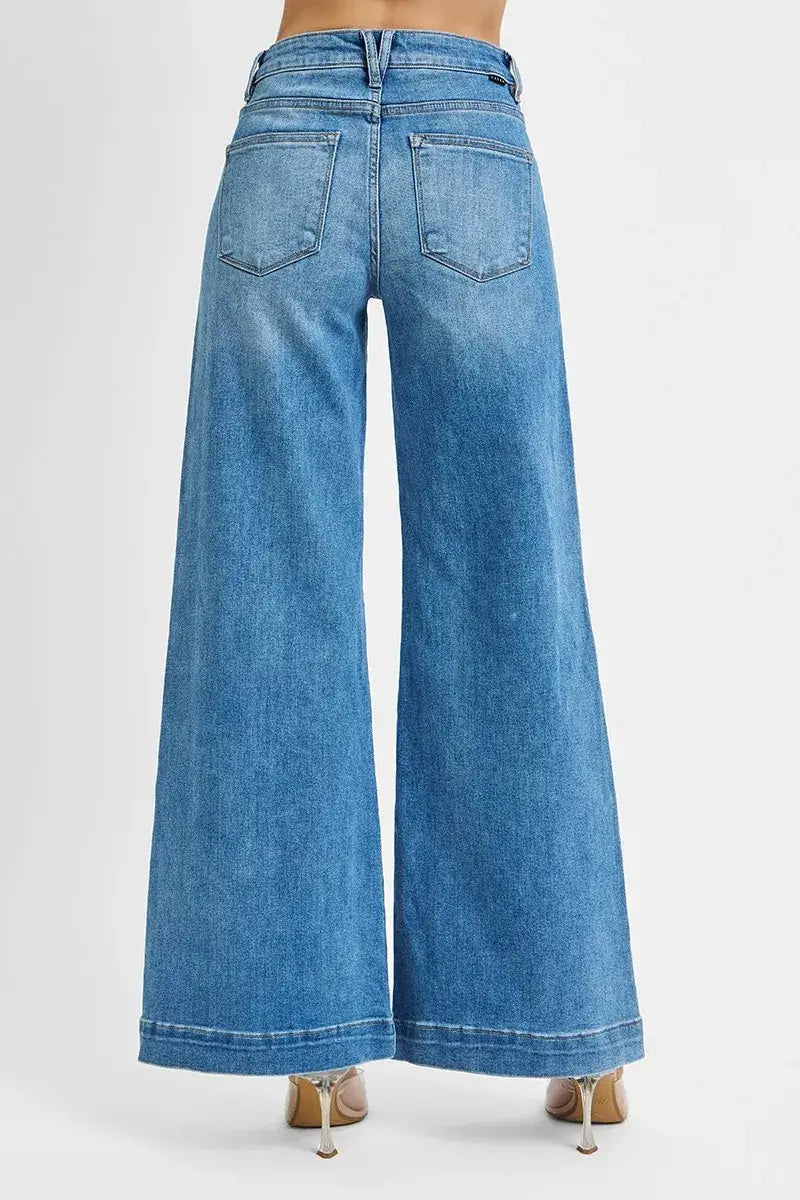 RISEN Full Size Mid Rise Wide Front Patch Pocket Jeans Plus Size