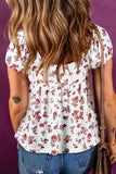 Floral Ruched Cinched Short Sleeve Blouse