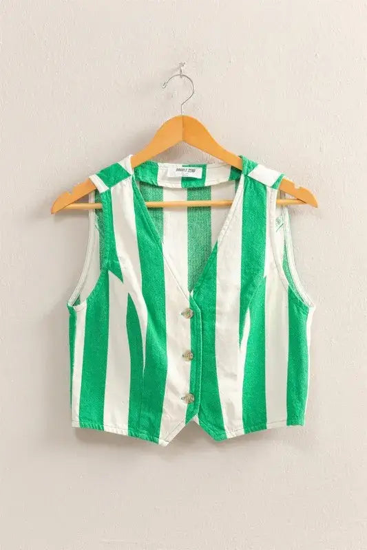 HYFVE Woven Striped V-Neck Button Down Vest
