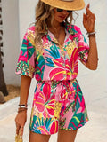 Printed Button Down Shirt and Shorts Set