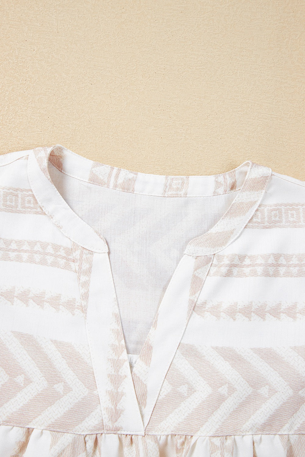 Geometric Jacquard Notched Half Sleeve Blouse