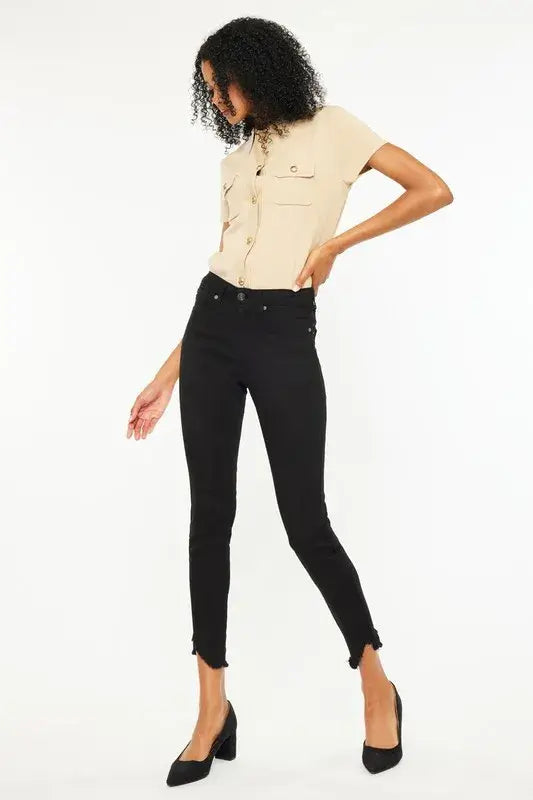 Kancan High Rise Frayed Hem Skinny Jeans