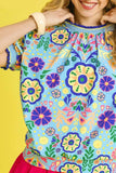 Umgee Retro Floral Puff Sleeve Top