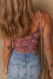 Floral Mesh Scoop Neck Wide Strap Bodysuit
