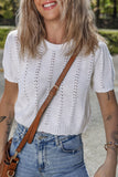 Openwork Round Neck Short Sleeve Knit Top