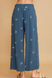 Umgee Full Size Lace Drawstring Embroidered Bow Wide Leg Pants Plus Size
