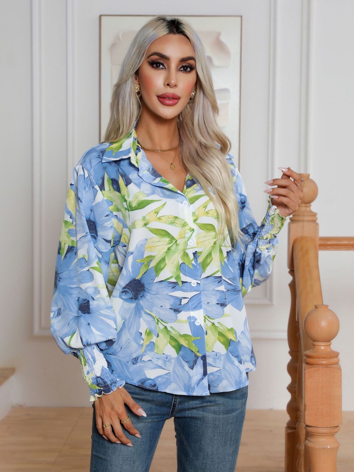 Button Down Printed Long Sleeve Shirt