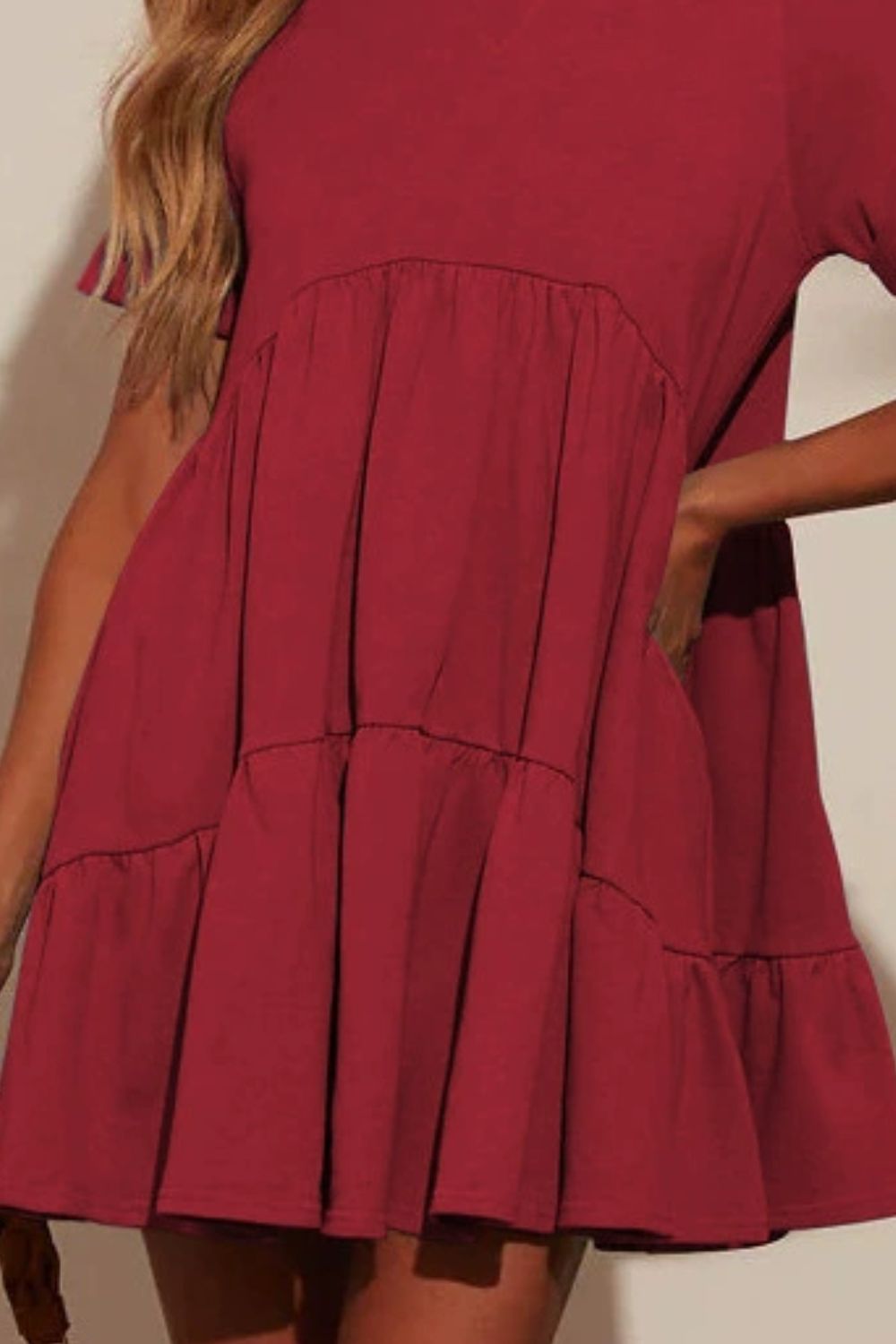 Tiered Round Neck Short Sleeve Mini Dress