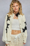 POL Star Patch Raw Hem Button Up Denim Jacket