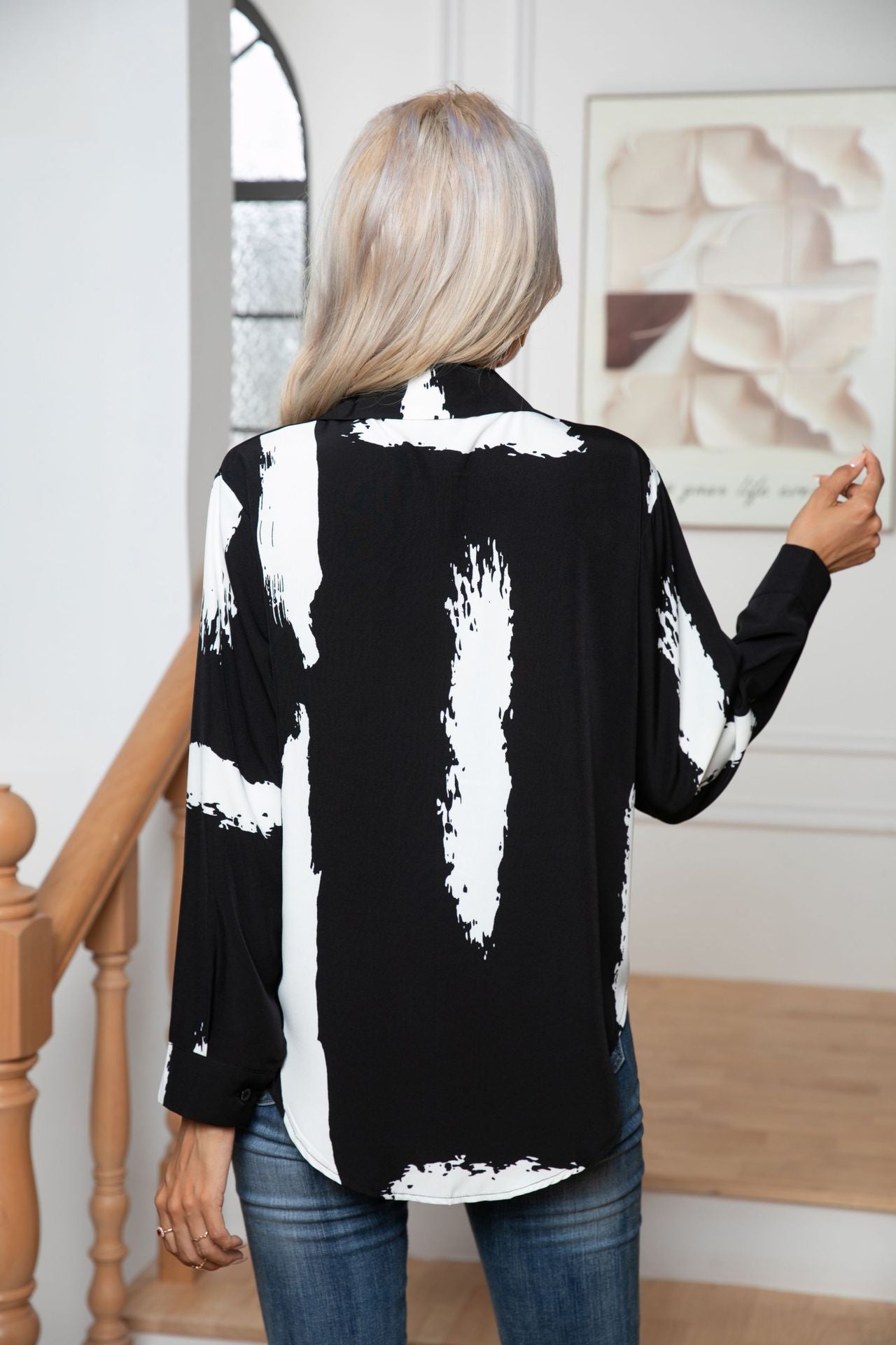 Button Down Printed Long Sleeve Shirt