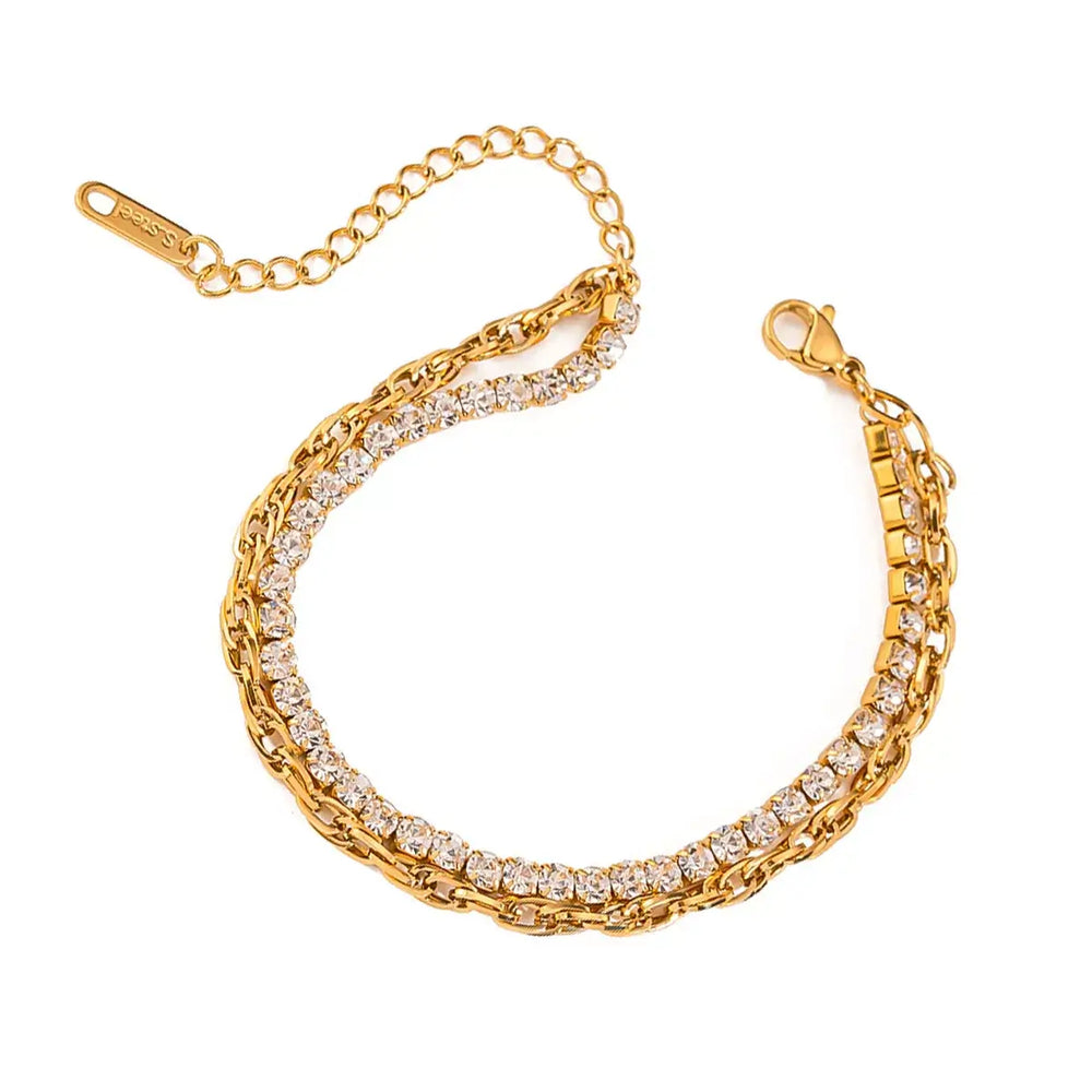 18K Gold-Plated Rhinestone Double Layered Bracelet
