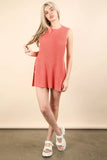 VERY J Slit Round Neck Top and Shorts Sweater Set