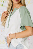 Color Block Raglan Short Sleeve Half Buttons High Low T Shirt