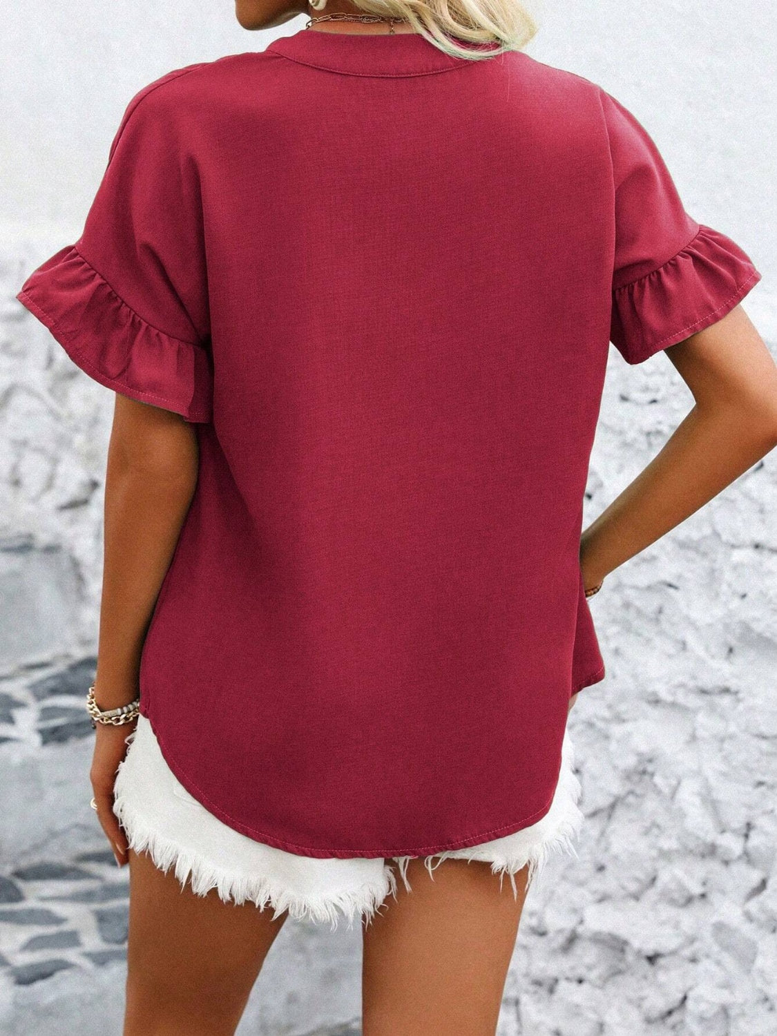 Button Down Ruffled Short Sleeve Shirt
